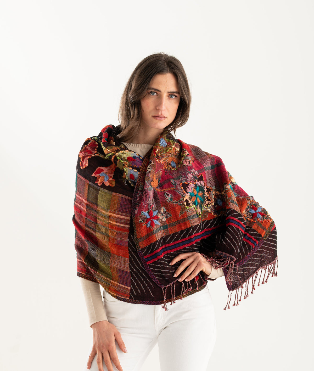 FANATIQUE Stola Jacquard m/lana ric.a mano