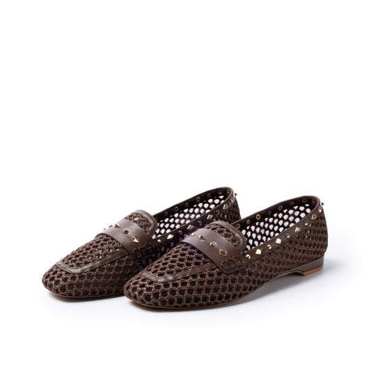 EMANUELLE VEE Mocassino Glenda raffia Dark Brown