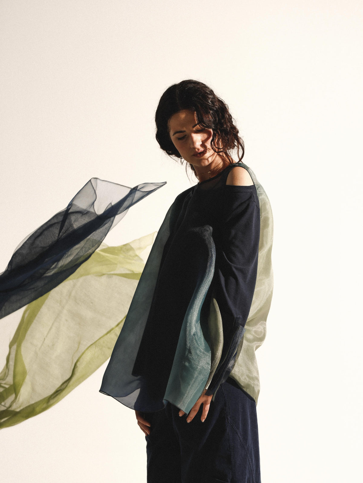 TADASHI Casacca organza blu/verde