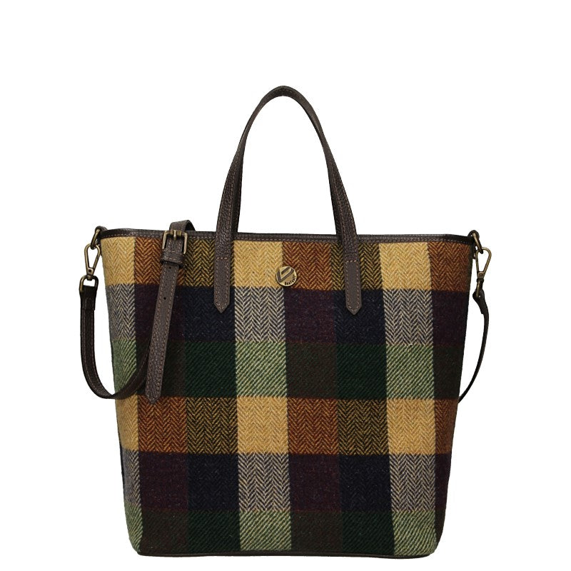 BONFANTI Borsa tote Patchwork scozzese tartan lana Bosco