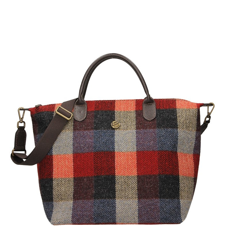 BONFANTI Borsa a mano Patchwork tartan scozzese lana Rossa