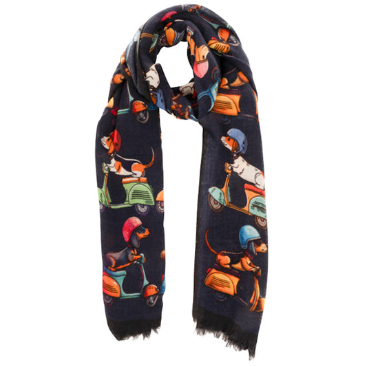 La Favola Sciarpa Cani in vespa cm. 70x190 blu