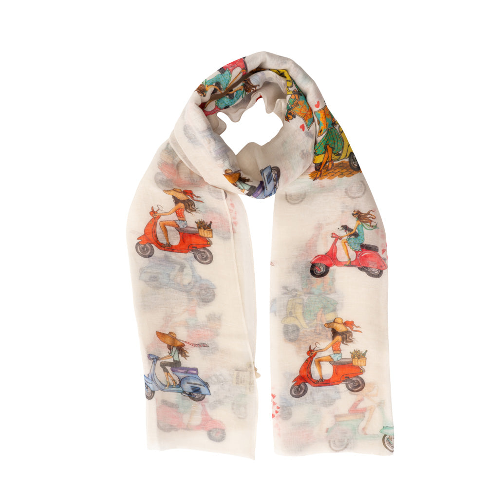 LaFavolacontinua Foulard Vespette bianche cm.190x70