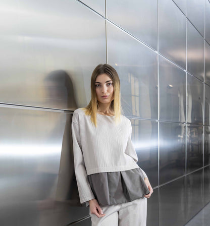 thiPo Blusa plissè inserto taffetà Gesso Tortora