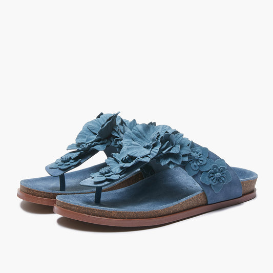 EMANUELLE VEE Infradito fiori Sandra crosta navy