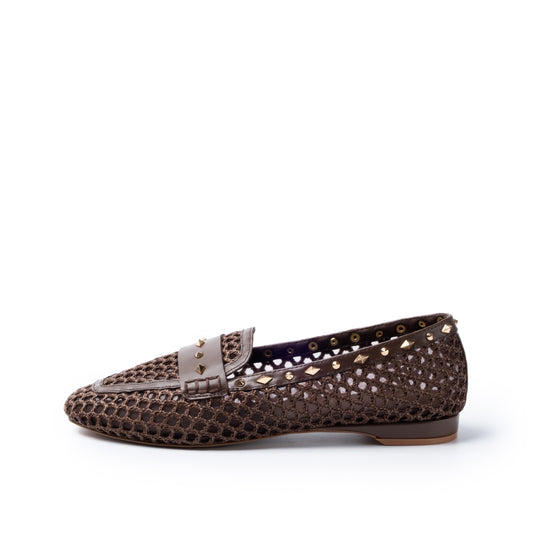 EMANUELLE VEE Mocassino Glenda raffia Dark Brown