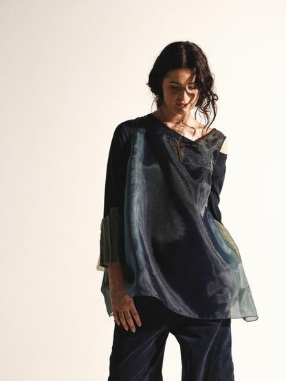 TADASHI Casacca organza blu/verde