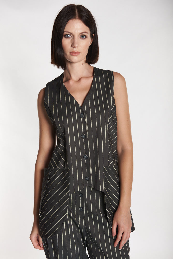 MANESERA Gilet gessato cumino