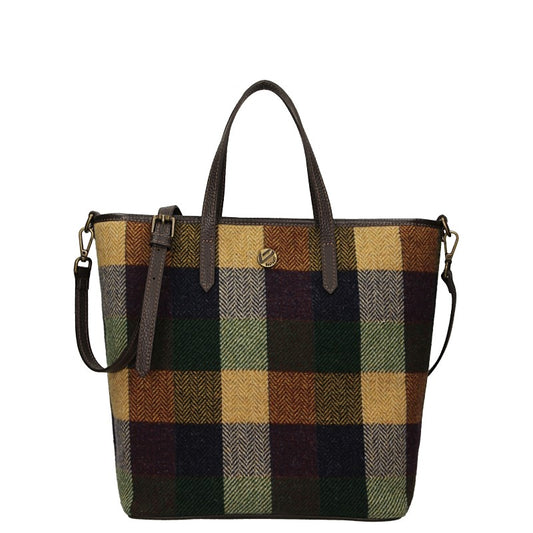 BONFANTI Borsa tote Patchwork scozzese/tartan lana Bosco