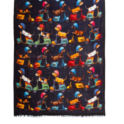 La Favola Sciarpa Cani in vespa cm. 70x190 blu