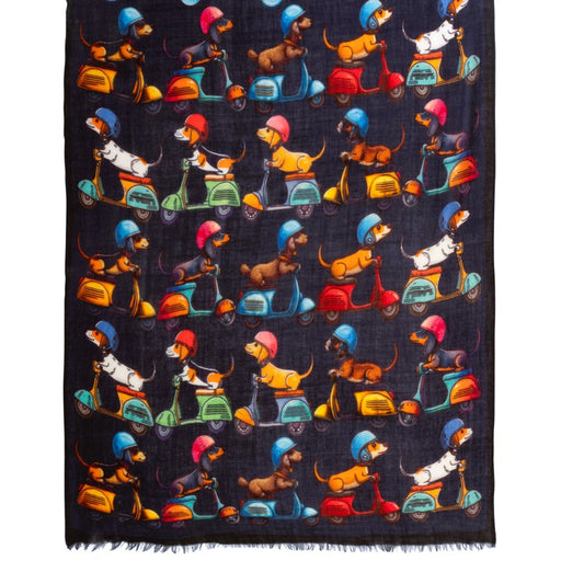 La Favola Sciarpa Cani in vespa cm. 70x190 blu
