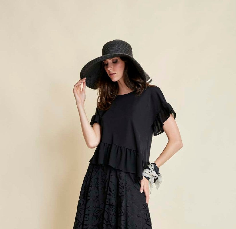 FLIRT  T-Shirt punto Roma manica in georgette Nero
