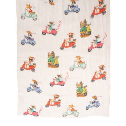 LaFavolacontinua Foulard Vespette bianche cm.190x70