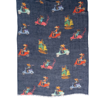LaFavolacontinua Foulard Vespette blu cm.190x70